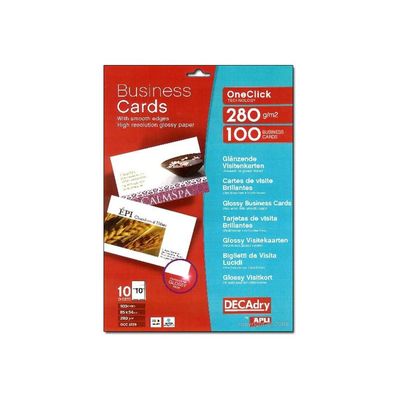 Apli DECAdry - Papier pour 100 cartes de visite brillantes 85 x 54 mm - 280 g/m² - 10 feuilles