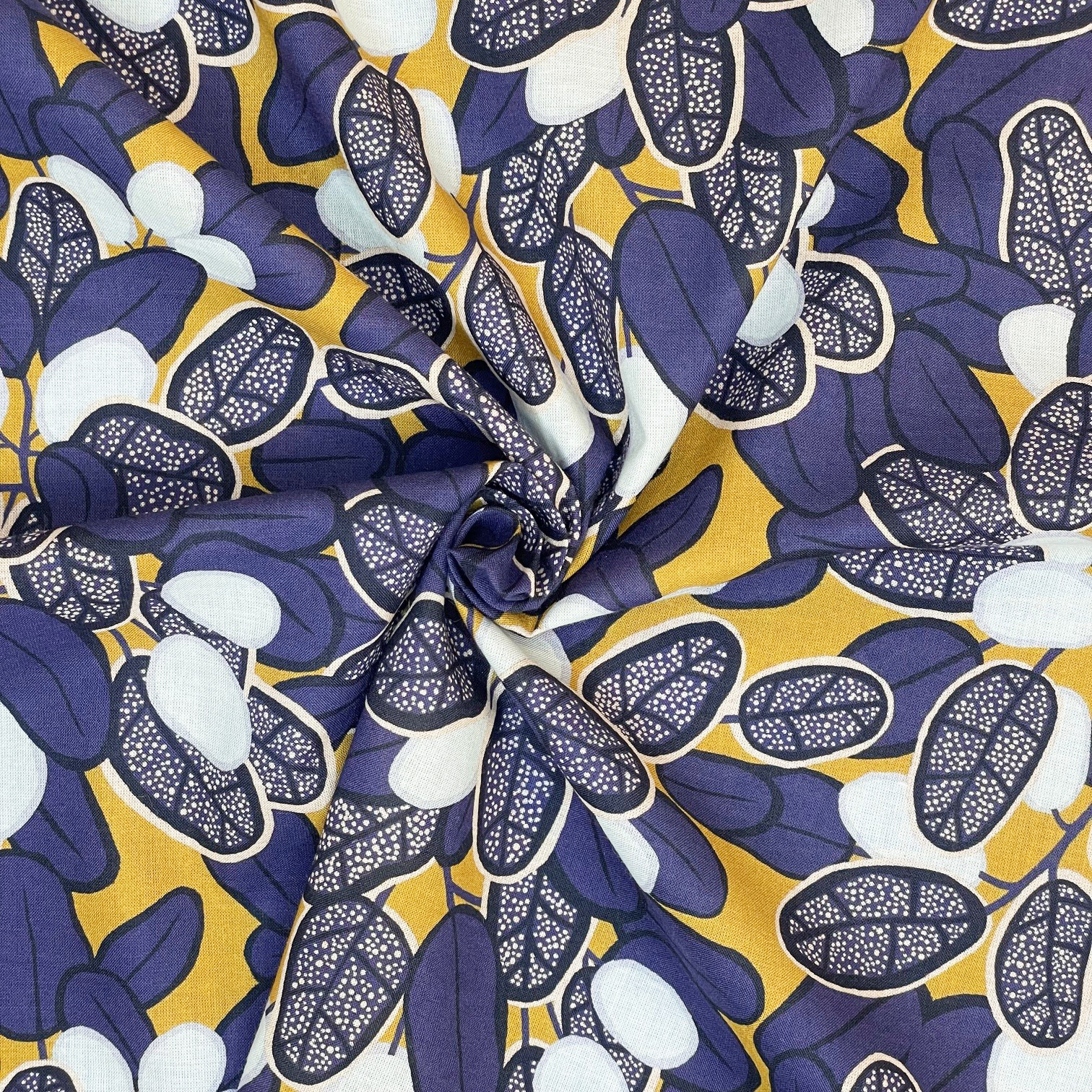 Tissu Coton Au Mètre Ex2542 Kumquat Marine Moutarde
