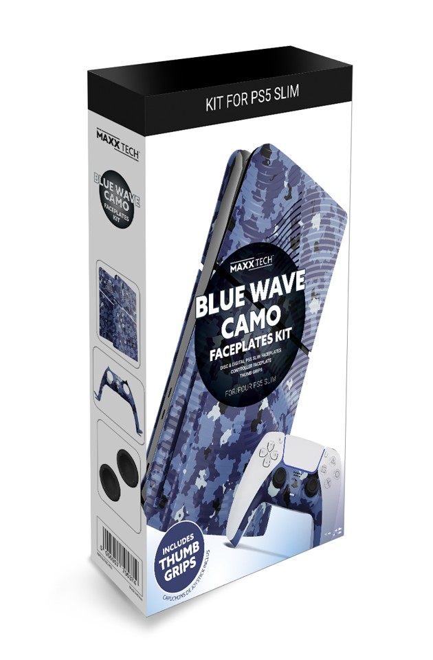 Maxx Tech PS5 Slim Faceplates + Controller Faceplates - Blue Wave Camo