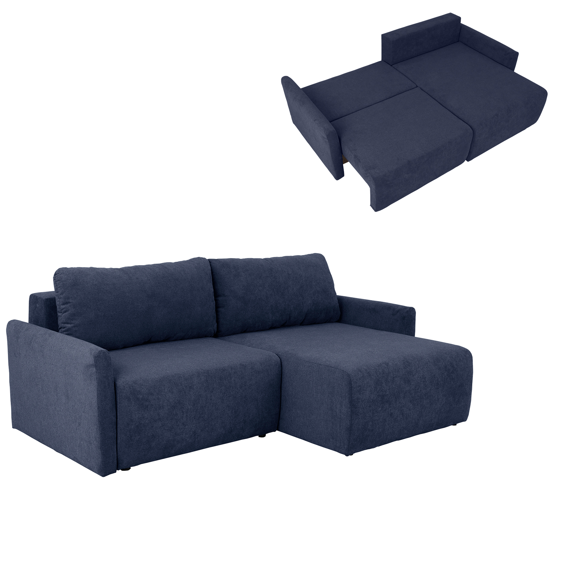 Ecksofa - marine - Liegefunktion und Staukasten - 228x146 cm