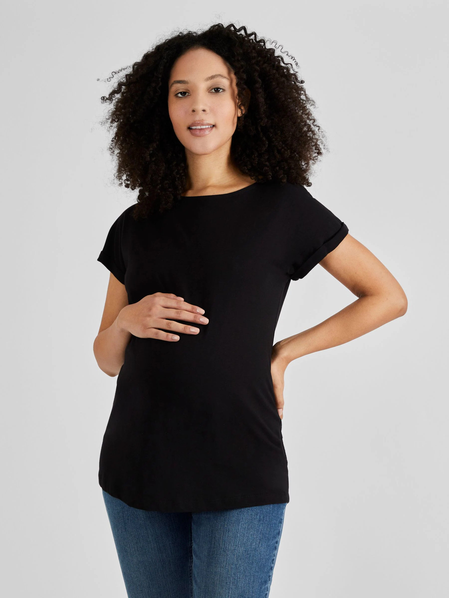 Zwart - Jojo Maman Bébé - Katoenen boyfriend-T-shirt voor zwangerschap