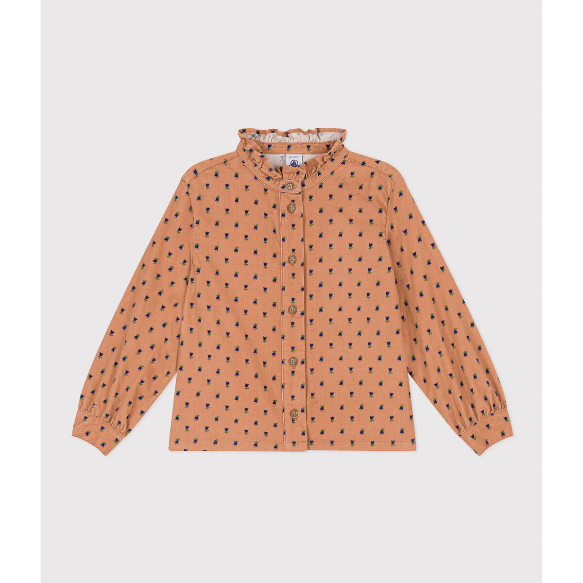 PETIT BATEAU<br>Camisa de veludo de manga comprida com delicada estampa floral