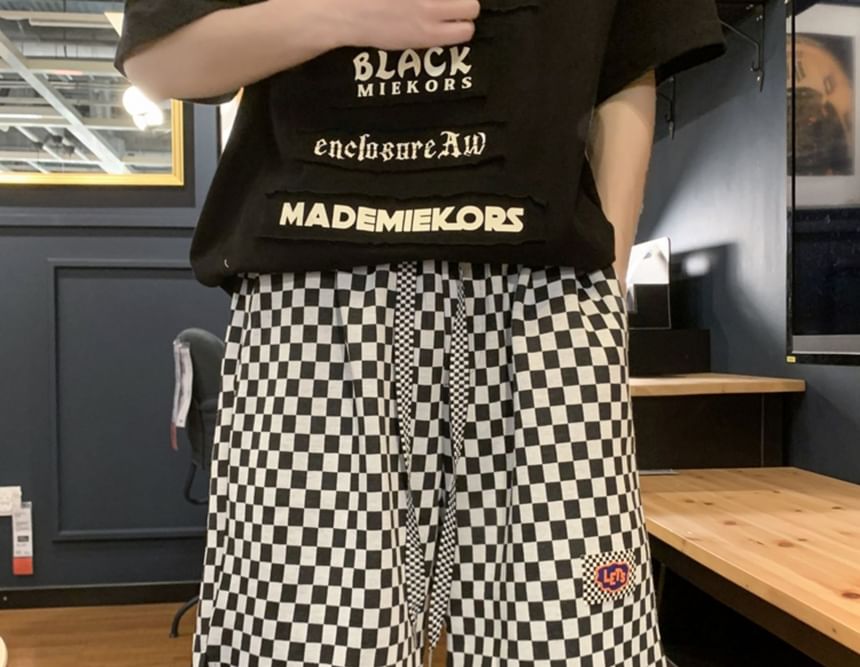 emeisa - Wijde shorts met trekkoord in de taille en checkerboardprint