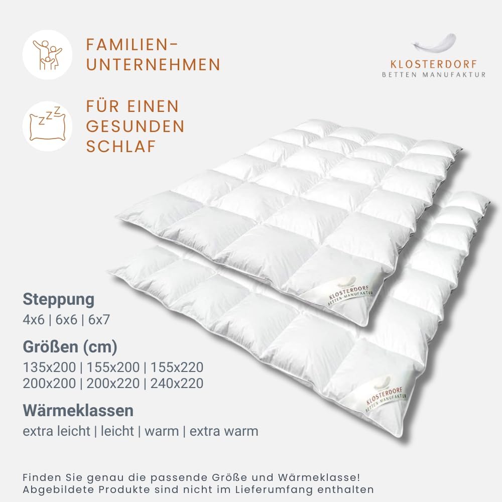 Klosterdorf Bettenmanufaktur Premium Winterdecke ''Heimatliebe'' - 135x200 cm - 720 Gramm - WARM - Daunendecke - Bettdecke - Handarbeit aus Deutschland - Für einen gesunden Schlaf