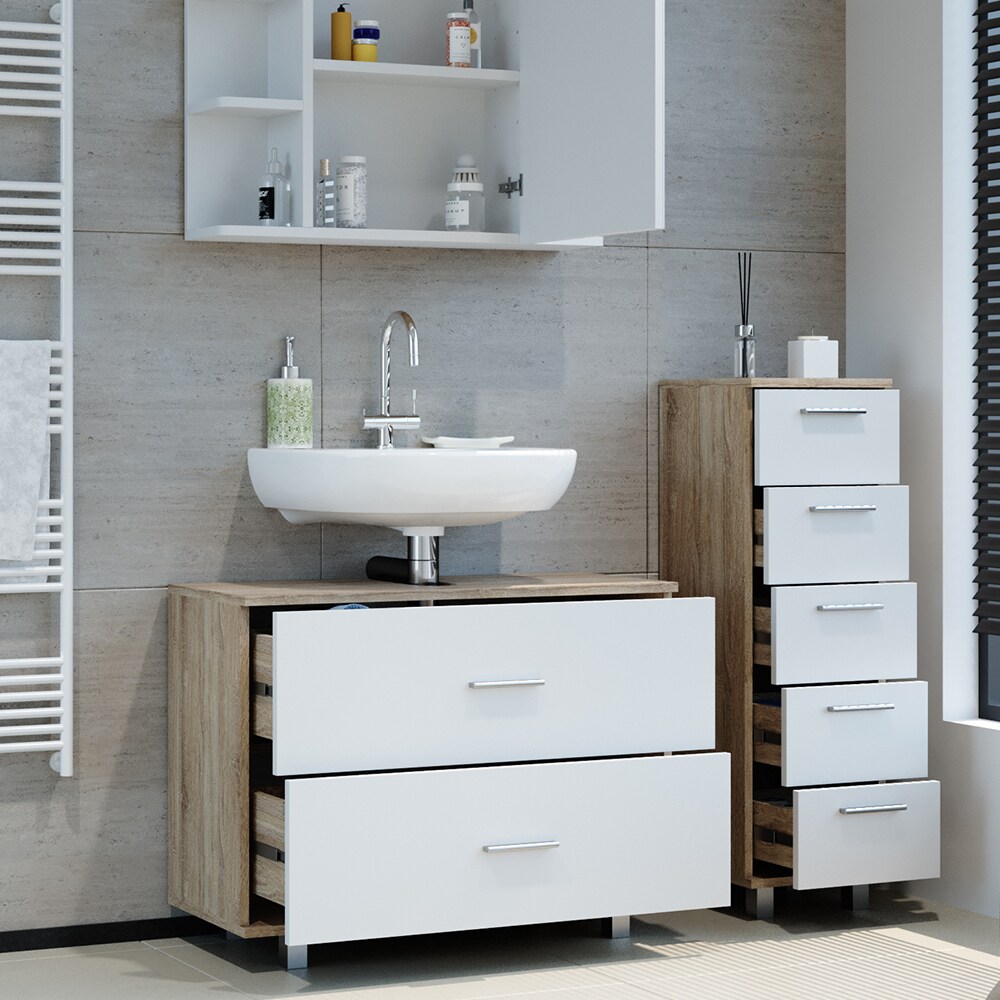 VICCO Badmöbel Set ILIAS Weiß Eiche Spiegel Kommode Unterschrank Badschrank