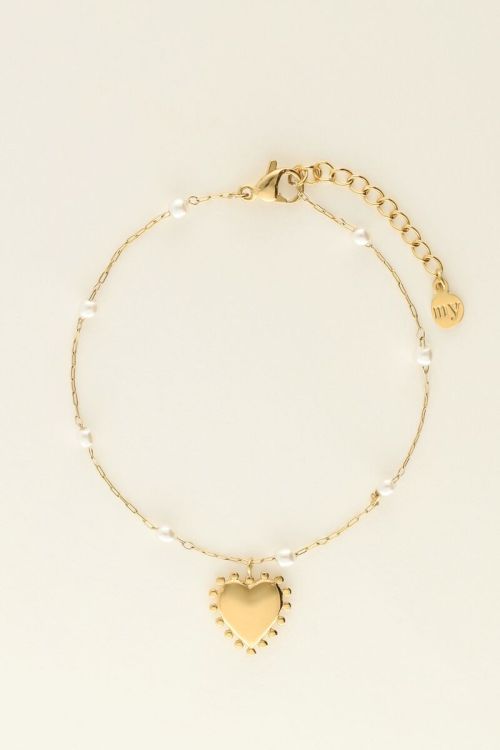 Armband met hartjes bedel en parels