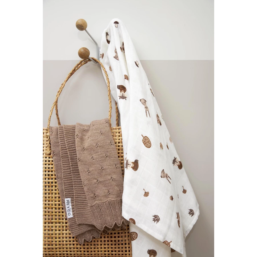 MEYCO Swaddle 2er Pack Musselin Forest Animals - Toffee - 120 x 120 cm