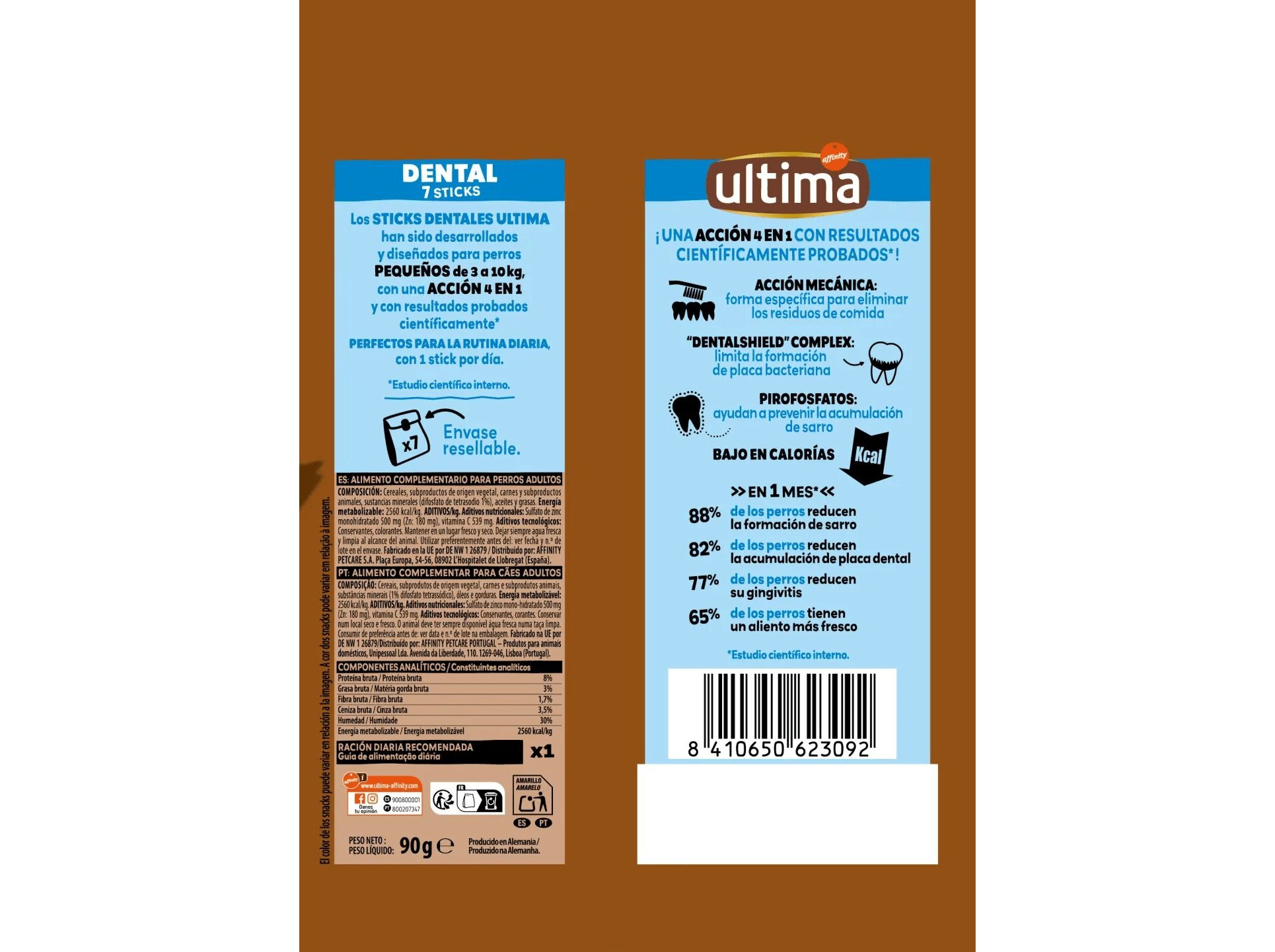SNACK PARA CÃO ULTIMA MINI DENTAL STICKS 90G 7 UNIDADES