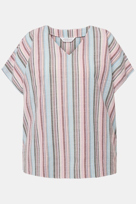 Blusenshirt, oversized, Streifen, V-Ausschnitt