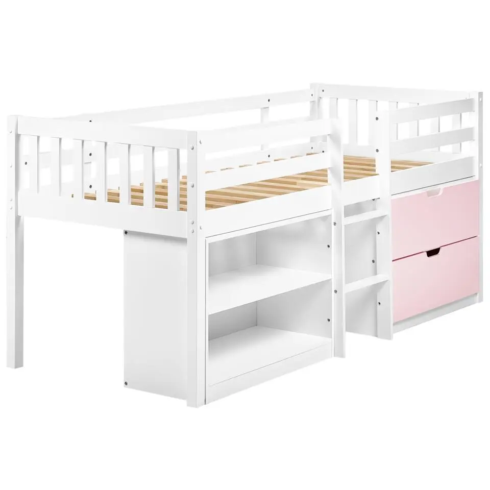 SUSVILLE - Kinderbed - Wit/Roze - 90 x 200 cm - Rubberhout