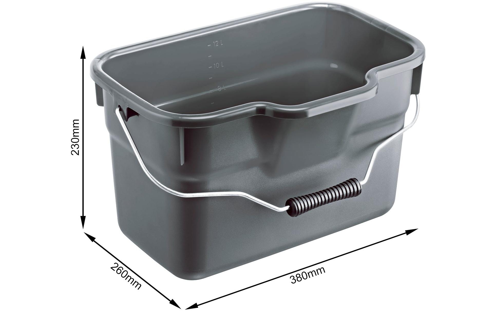 Putzeimer Basic 12 l, GrauPutzeimer eckig mit Tragegriff