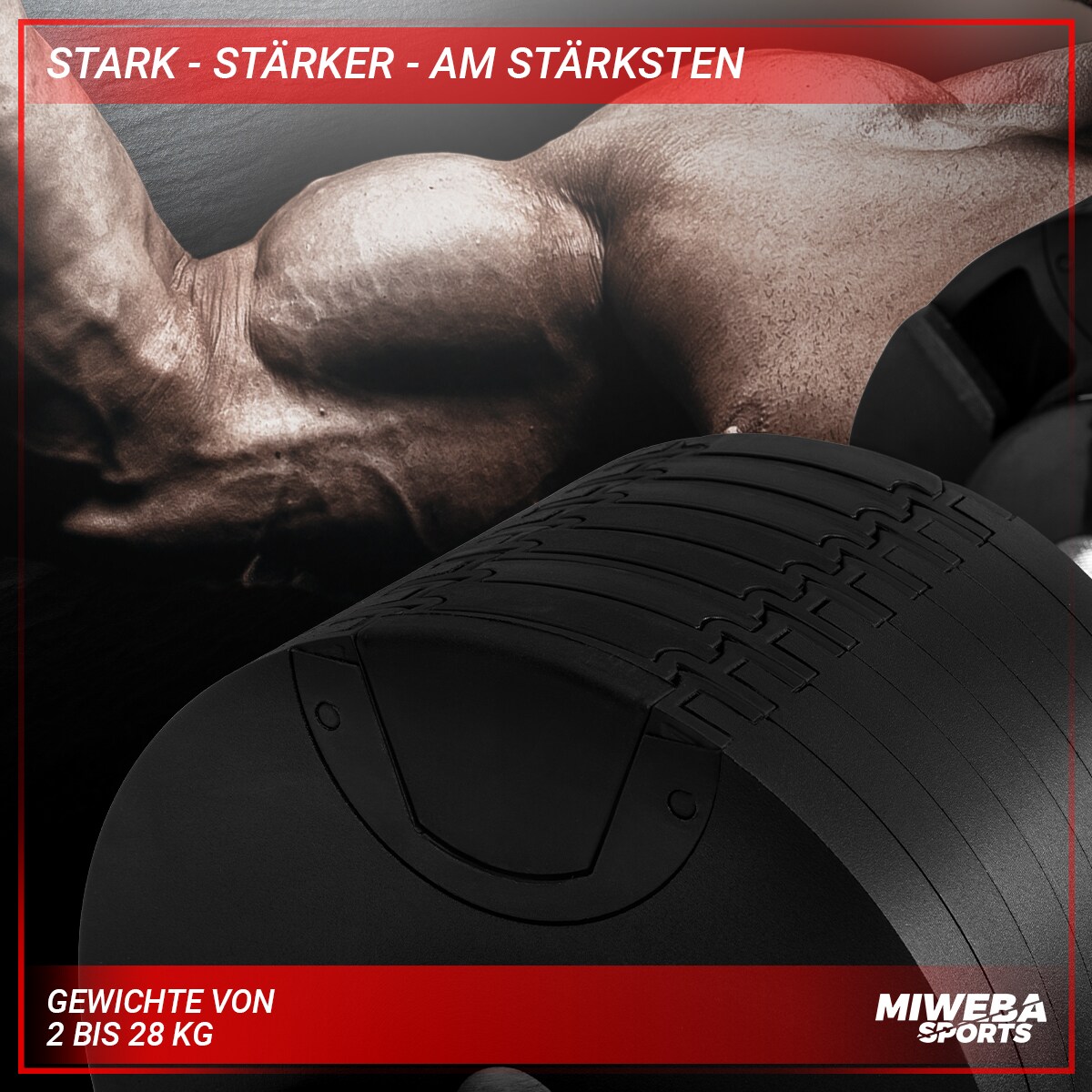 Miweba Sports verstellbare Kurzhantel VH200, Stahl, 2-28 kg, Hantelstange mit Profil, Halte-Gestell (28 kg)