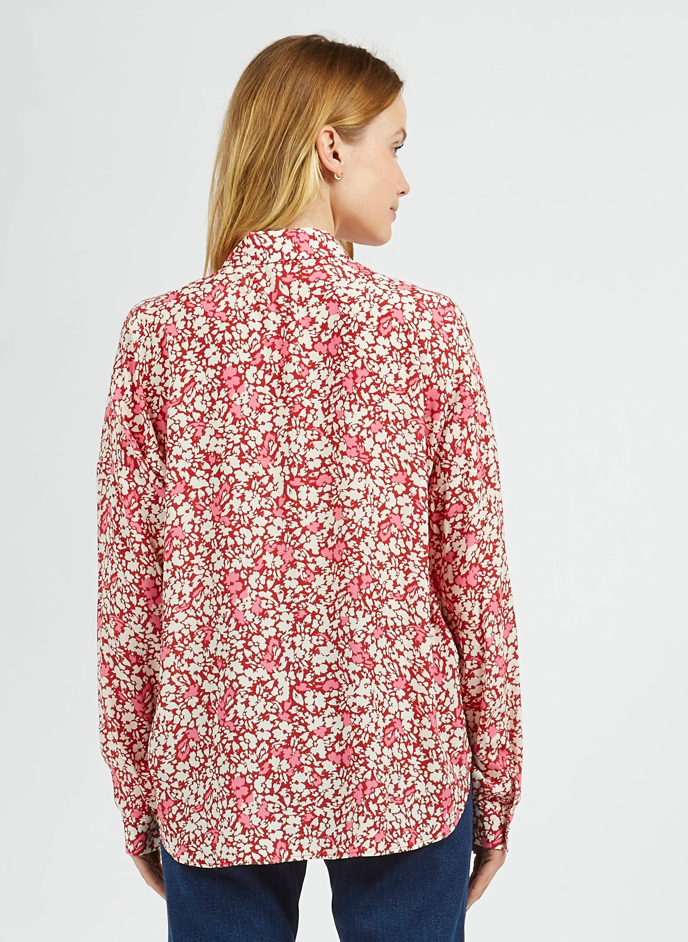 Chemise ample col classique à imprimé fleuri| Rouge