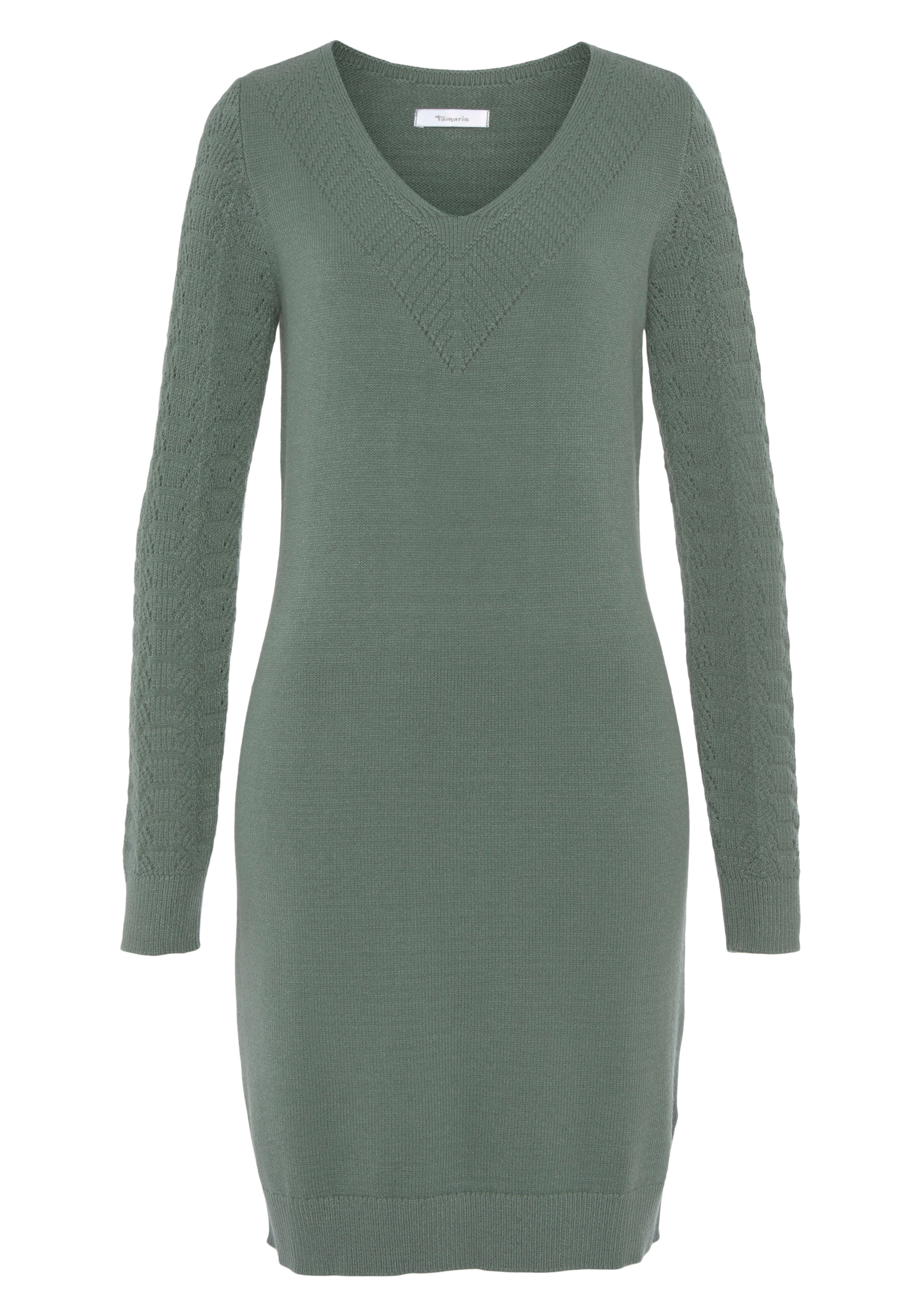 Tamaris Strickkleid mit V-Ausschnitt und Ajourmuster aus Viskosemischung