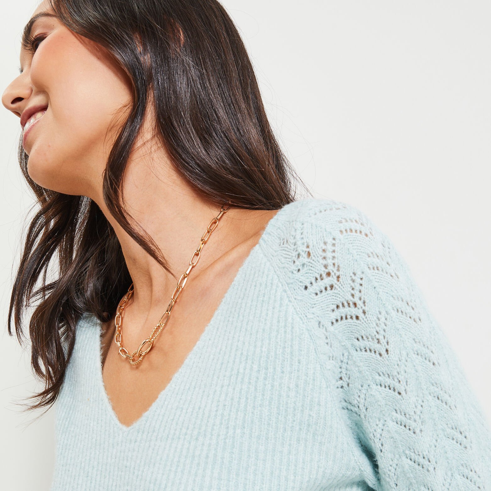 Pull col V femme