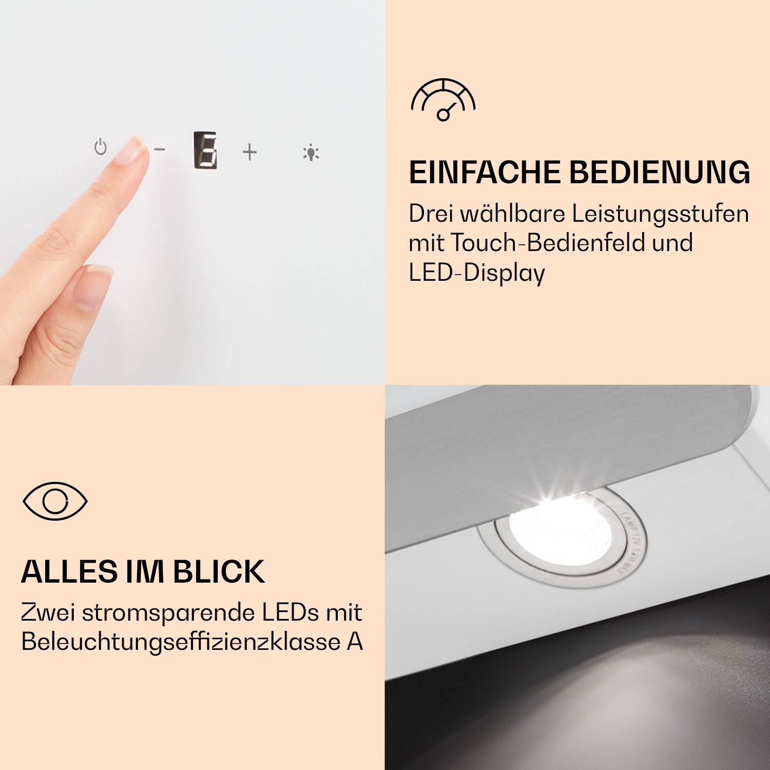 Aurora Eco 90 Dunstabzugshaube 550 m³/h 90cm kopffrei Ambientelicht Weiß