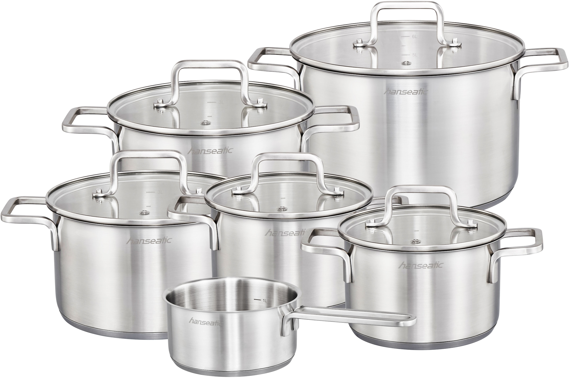 Hanseatic Topf-Set »DAILY« Set, Fleischtopf 2x 16 cm / 2x 20 cm / 1x 24 cm, Stielkasserolle 16 cm, 11 Stk. tlg. Edelstahl 18/10