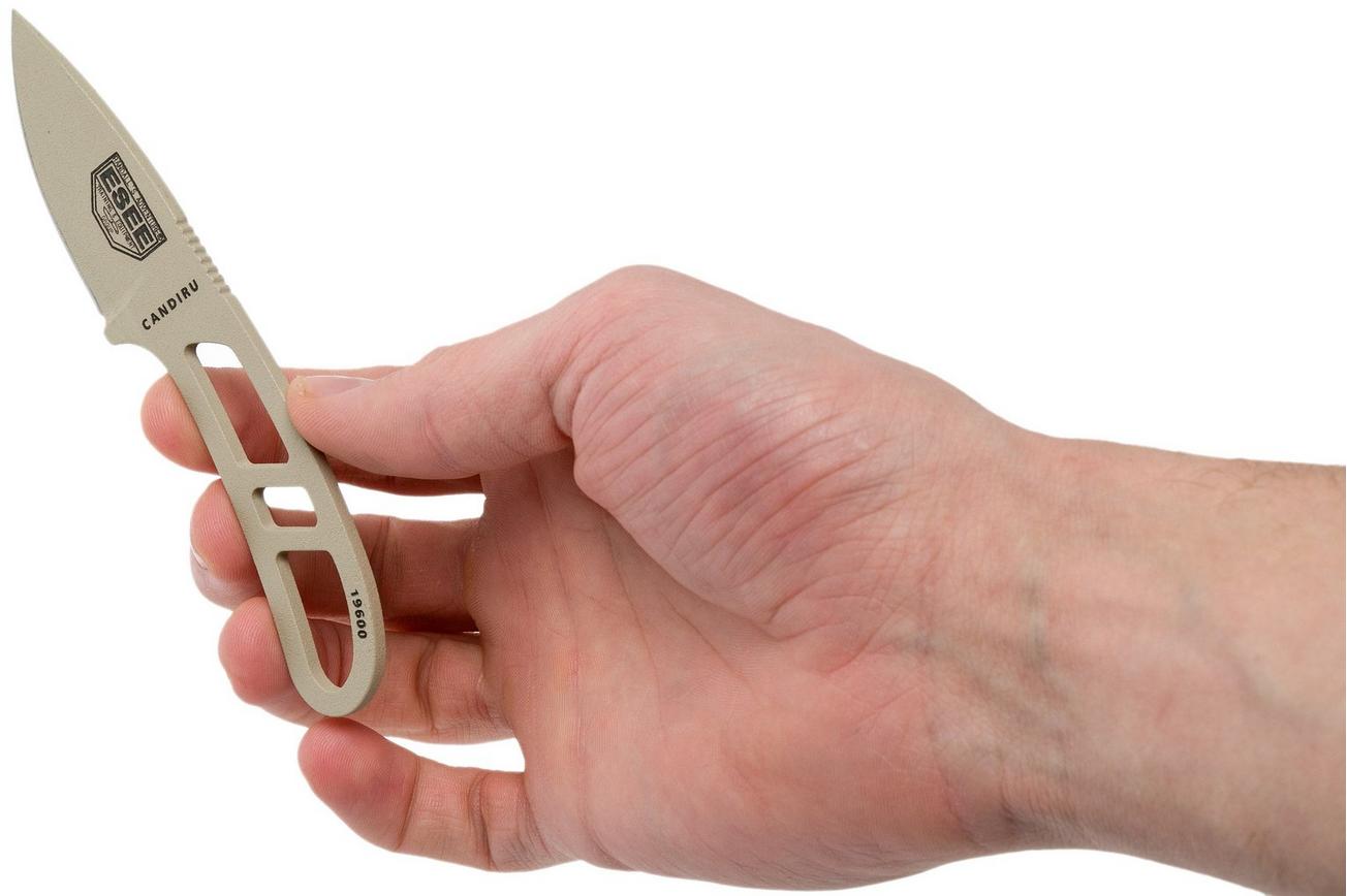 ESEE Candiru Desert Tan CAN-DT nekmes met zwarte schede   riemclip