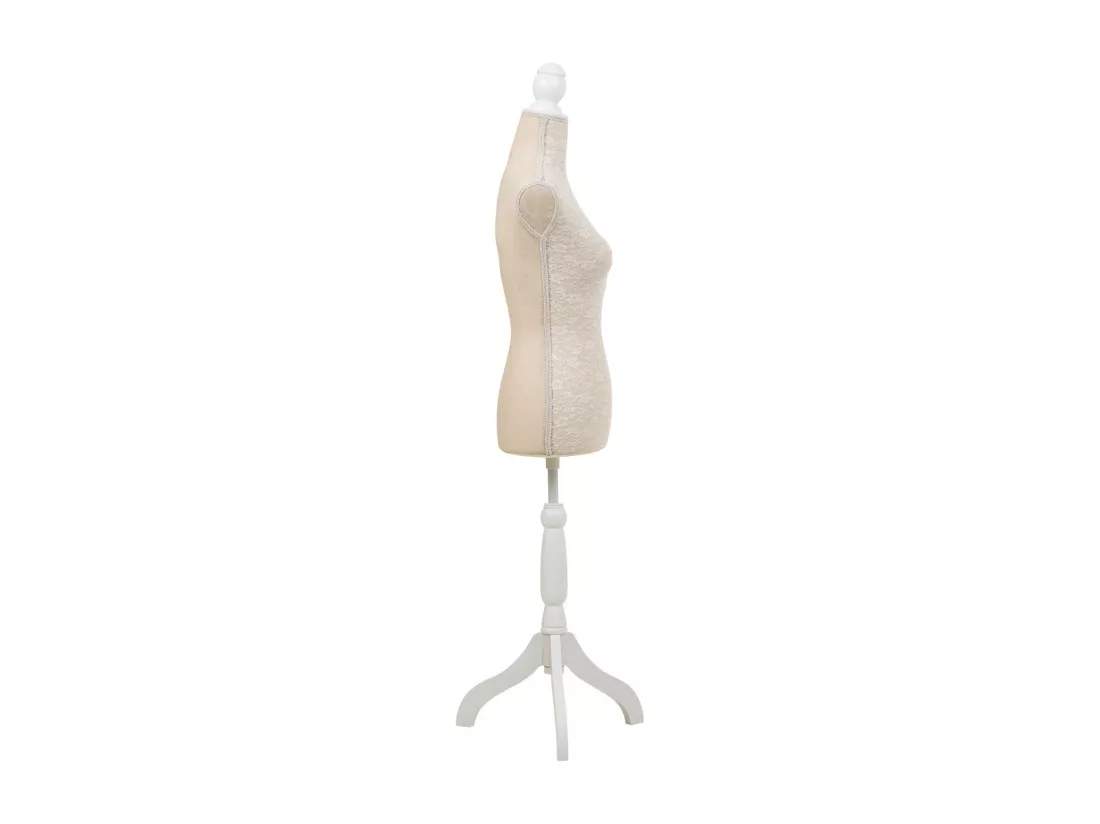 Mannequin en bois et mousse habillé de tissu couleur crème 24x37,5x168h