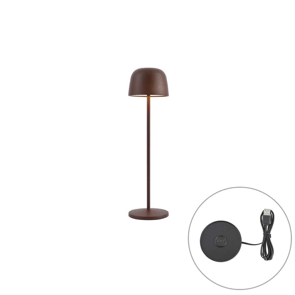 Tafellamp roestbruin incl. LED oplaadbaar met laadstation IP65 - Raika