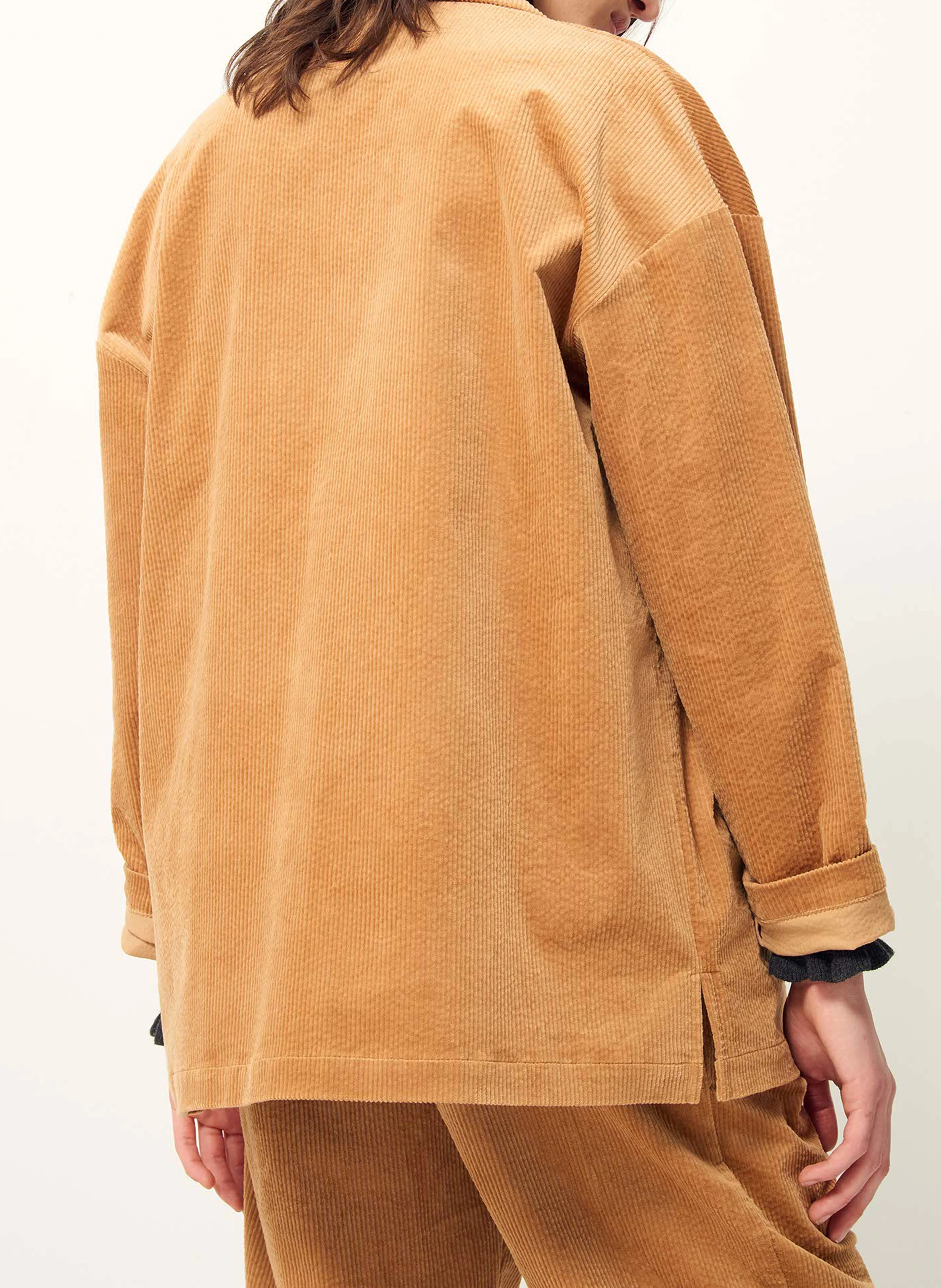 Veste col tailleur droite en coton | Beige