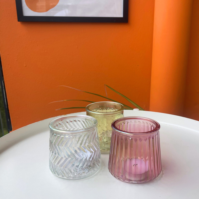 Waxinelichthouder roze - glas - ø8.3x7.3 cm