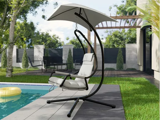 Chaise suspendu Comfivo 318, 212x103x122cm, Noir|Gris clair, Tapisserie|Métal
