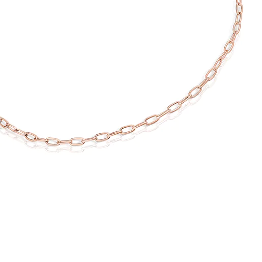 Gargantilha com banho de ouro rosa 18k sobre prata e anéis ovais, corrente de 45 cm.