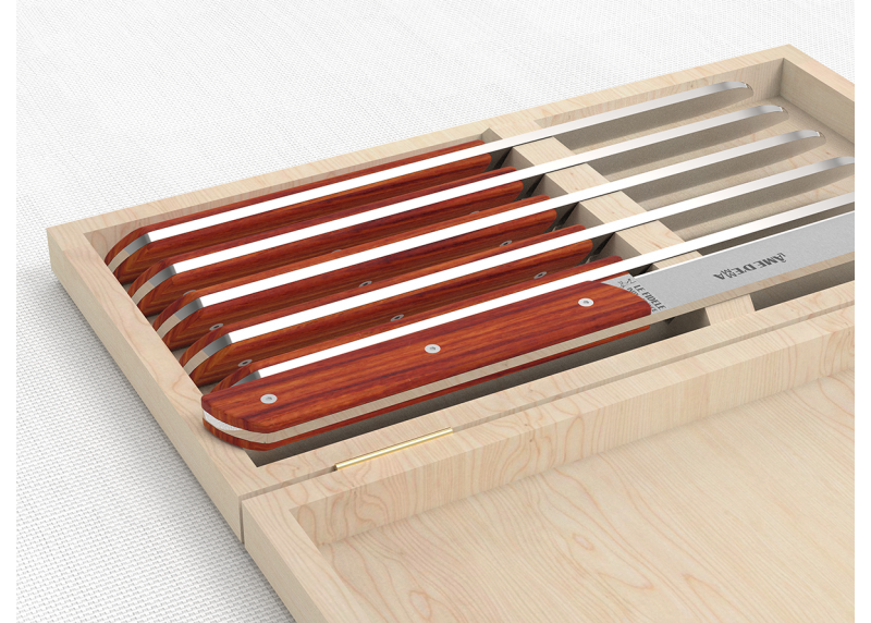 Service de 6 couteaux de table avec un manche en bois de rose et lame en acier inoxydable