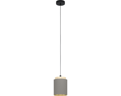 Hanglamp, 1-lichts, HxØ 110x16 cm, zwart/licht hout, cappuccino kap, gouden binnenkant