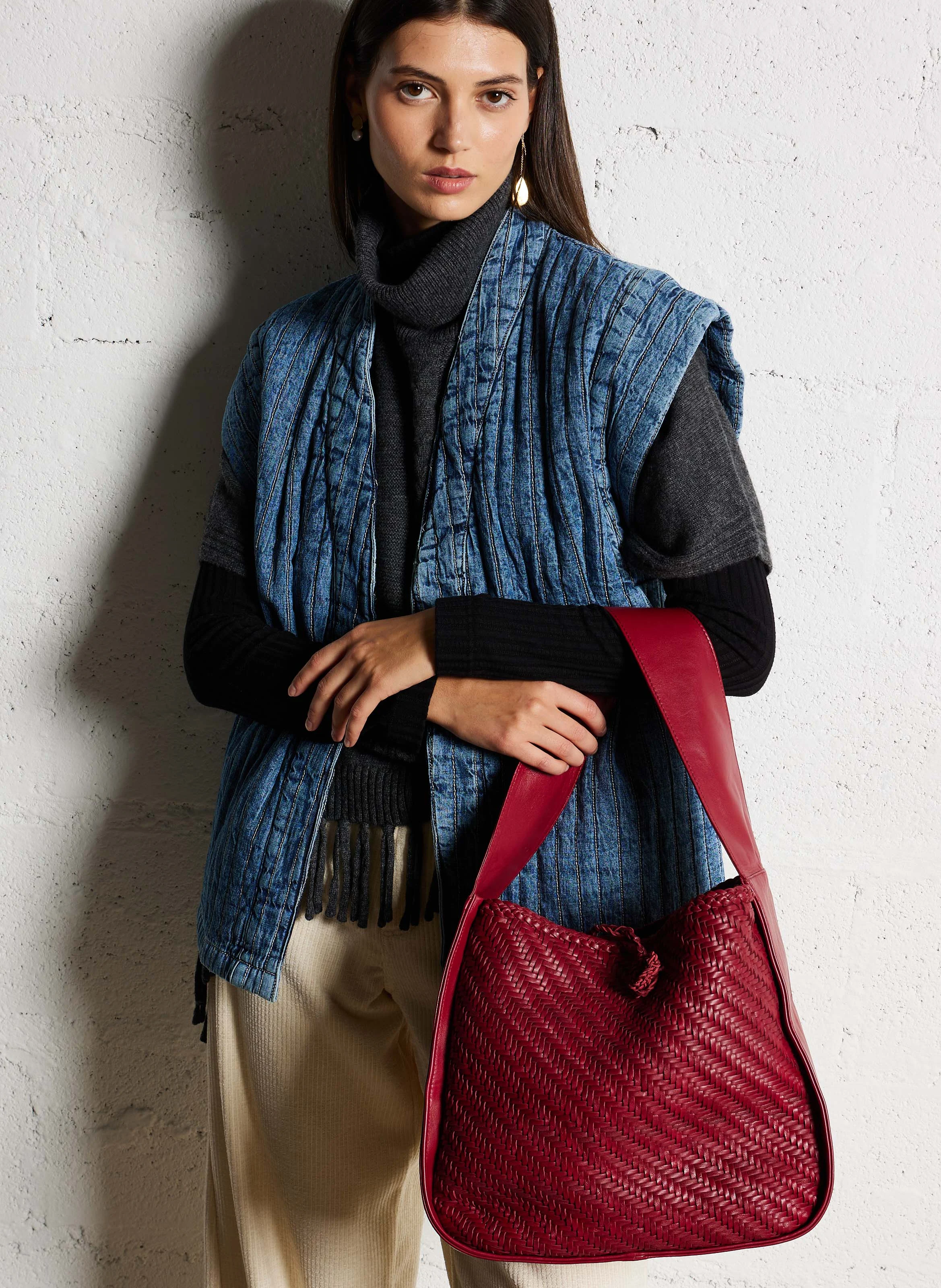 LORINE - Sac épaule tressé en cuir| Rouge
