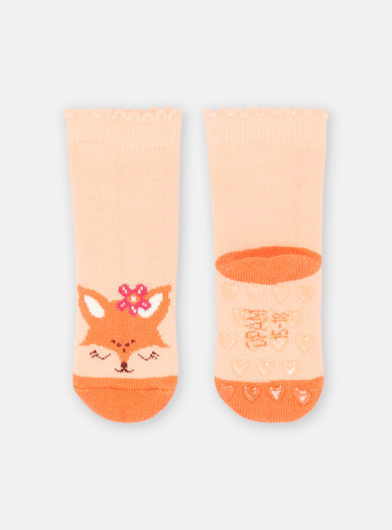 Chaussettes saumon motif renard pour bébé fille