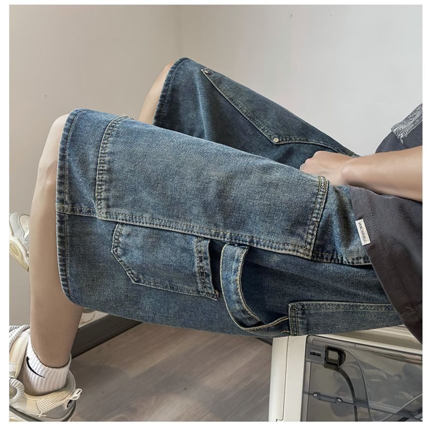 Capbrew - Mid Rise Washed Denim Wijde Broek