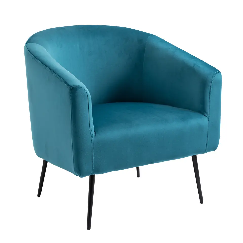 Salonstoel van metaal en eendblauw fluweel