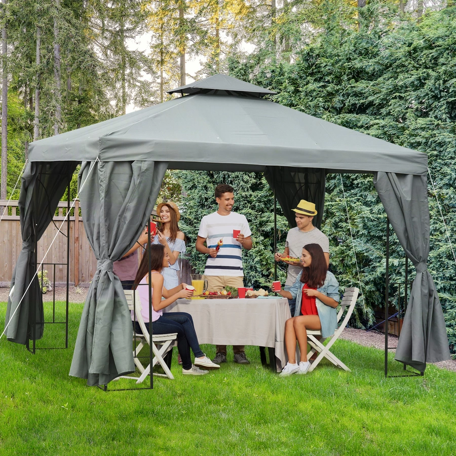 Outsunny Gartenpavillon mit Doppeldach grau