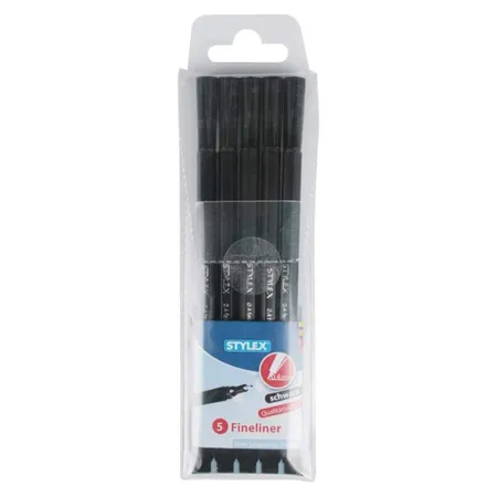 Stylex Fineliner, Strichstärke: 0,4 mm, schwarz, 5 Stück
