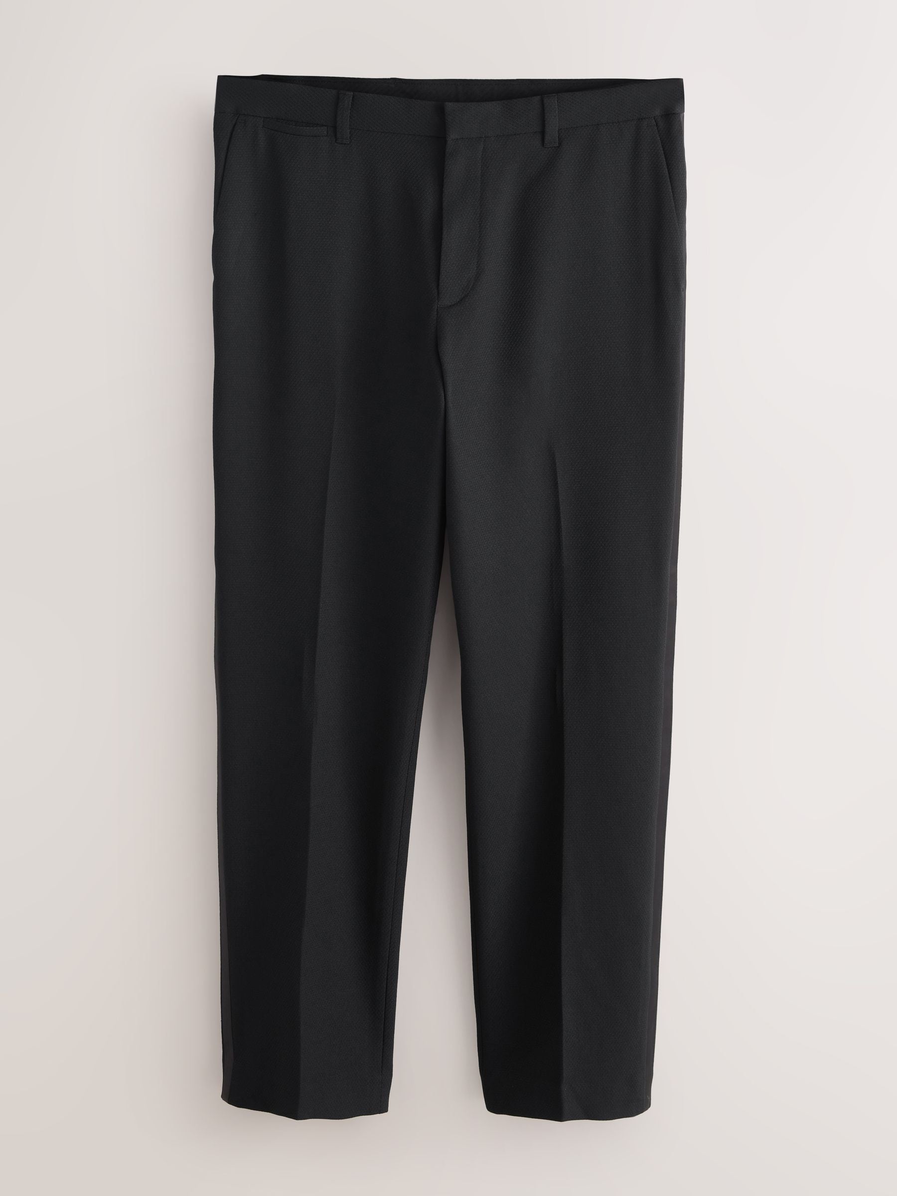 Zwart - Normale Pasvorm - Smokingpantalon met biesdetail en textuur