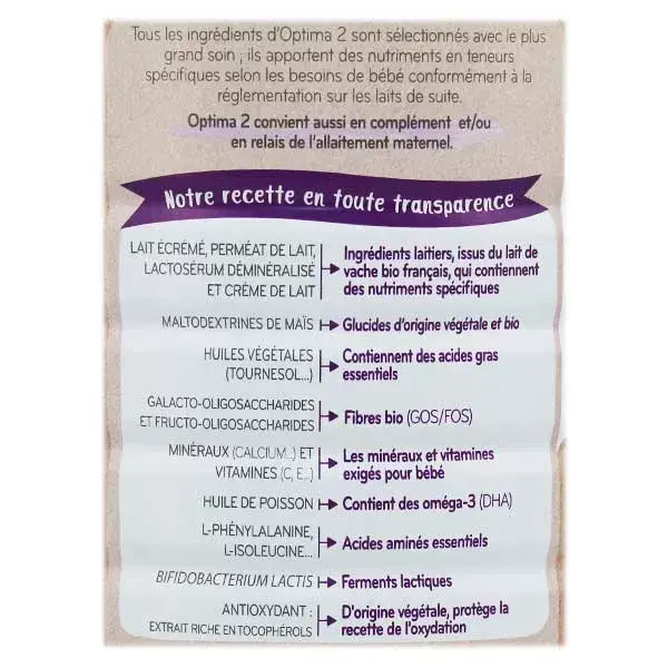 Leite infantil orgânico Babybio Optima 2ª etapa 800g