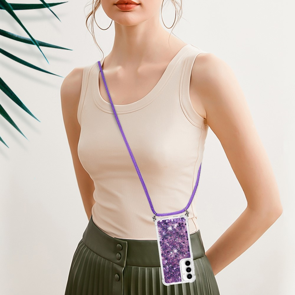 Samsung Galaxy A56 Necklace Gummi Hülle Liquid Glitzer   Handykette - Violett