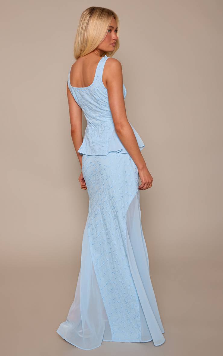 Bleu Layette Jupe Maxi À Godets En Mousseline Broderie Bleue Ensemble Coordonné