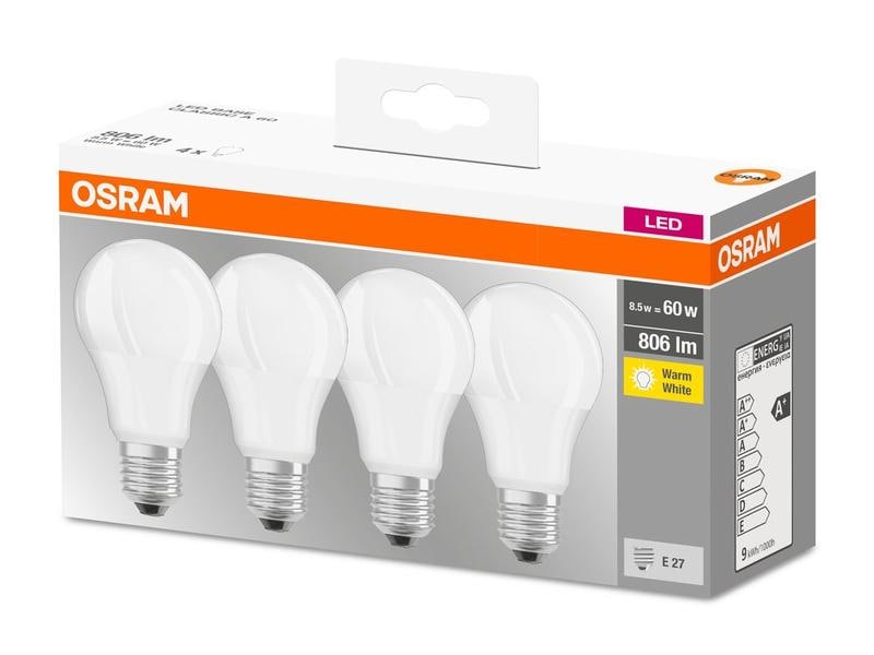OSRAM Lampe Base Retro, 8.5W, E27 Warmweiss, 4er Box LED-Leuchtmittel