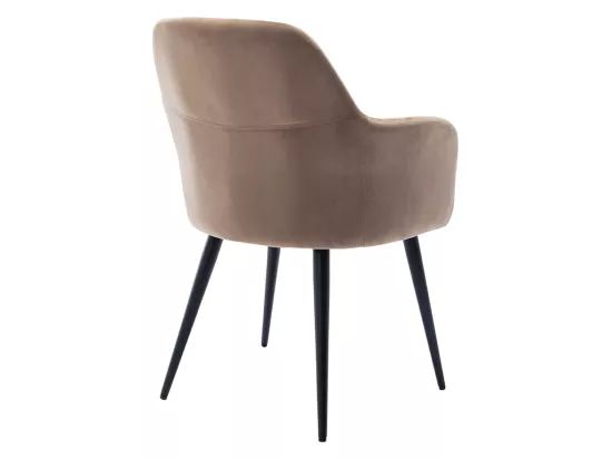 Lot de 6 chaises avec accoudoirs en velours et métal noir - Beige - ELEANA