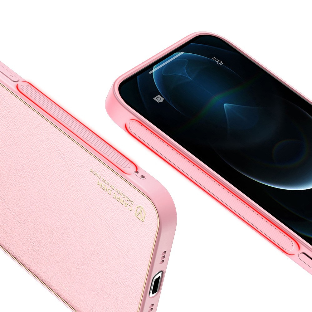 iPhone 12 Pro Galvanisierte Hardcase Hülle mit Lederüberzug - Rosa
