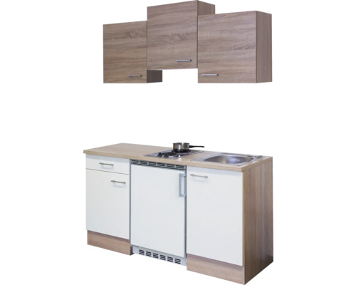 Flex Well enkele keuken met apparatuur Samoa 150,5 cm wit sonoma eiken mat gedemonteerde variant omkeerbaar 00007634
