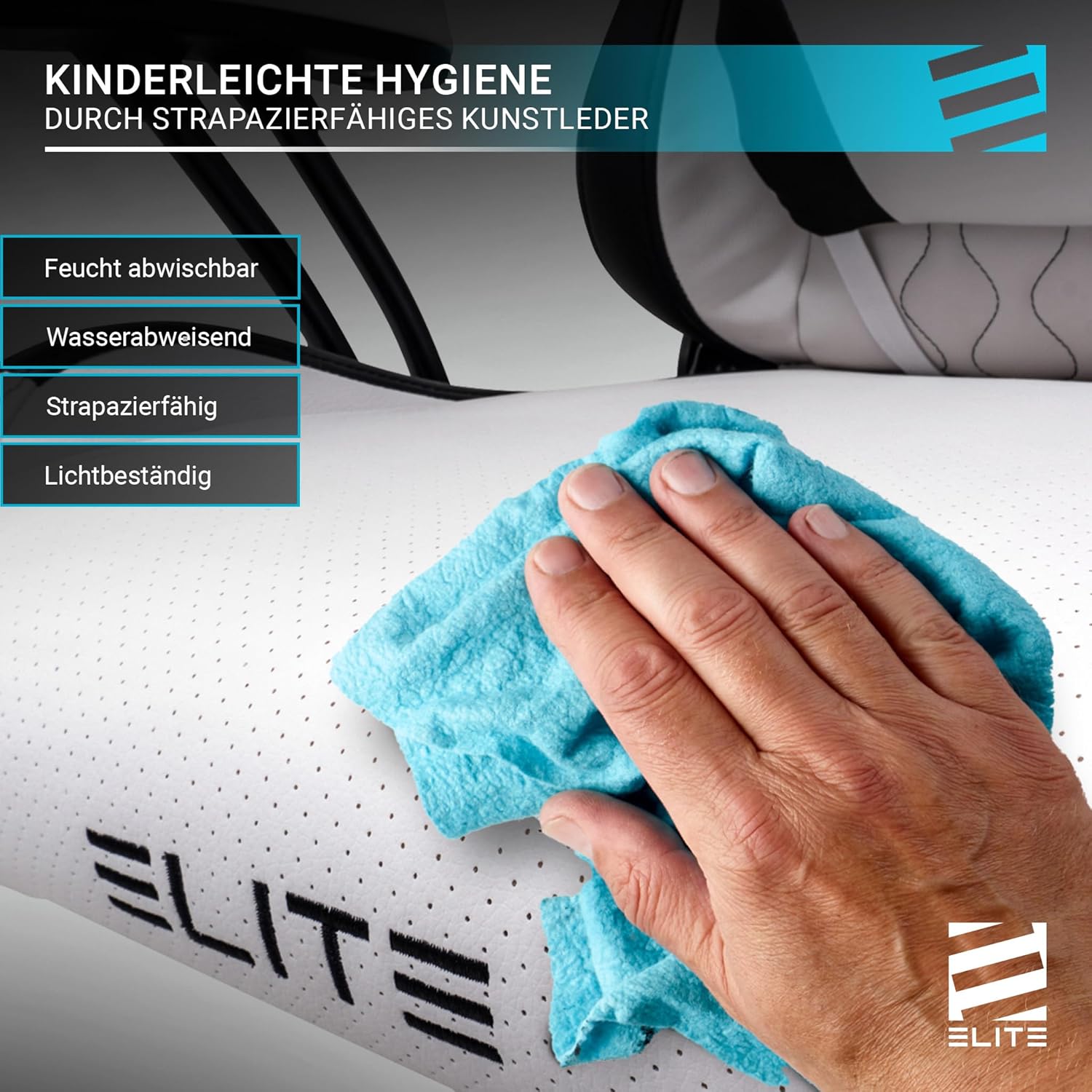 ELITE LED Gaming Stuhl Pulse für Kinder | Ergonomischer Bürostuhl - Schreibtischstuhl - Chefsessel - Sessel - Racing Gaming Stuhl - Gamingstuhl - Drehstuhl - Chair - Kunstleder (Schwarz/Weiß RGB)