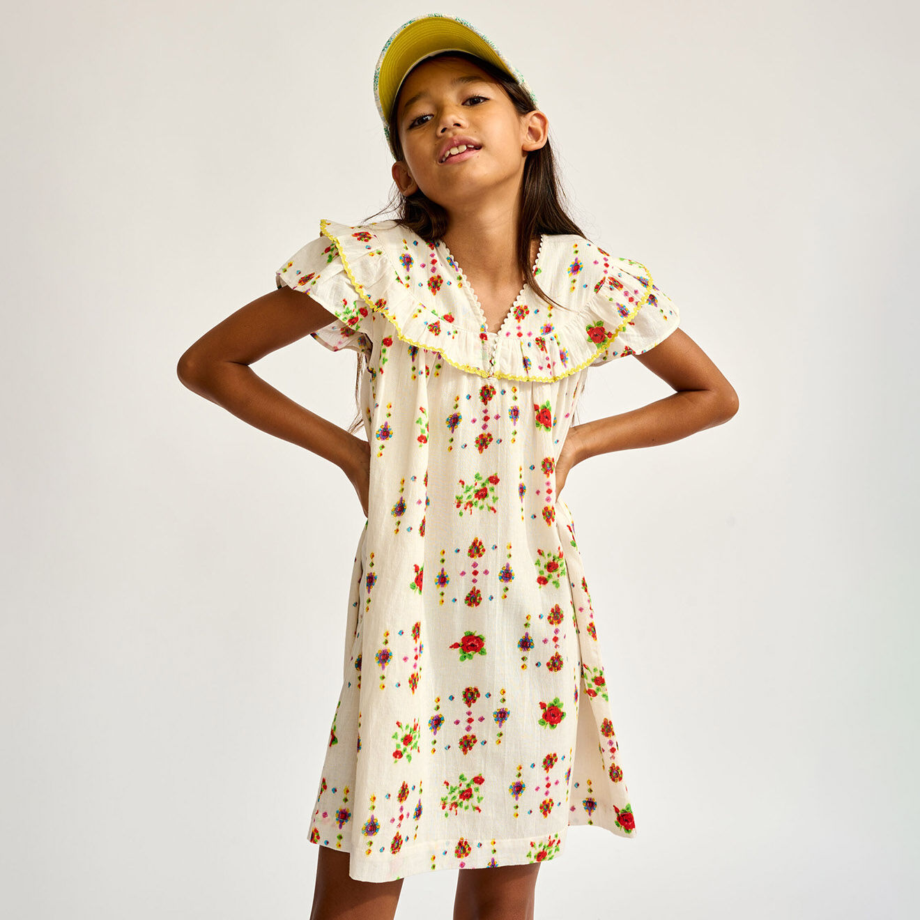 Bellerose Robe en Voile de Coton Hippie imprimée blanc/multicolore