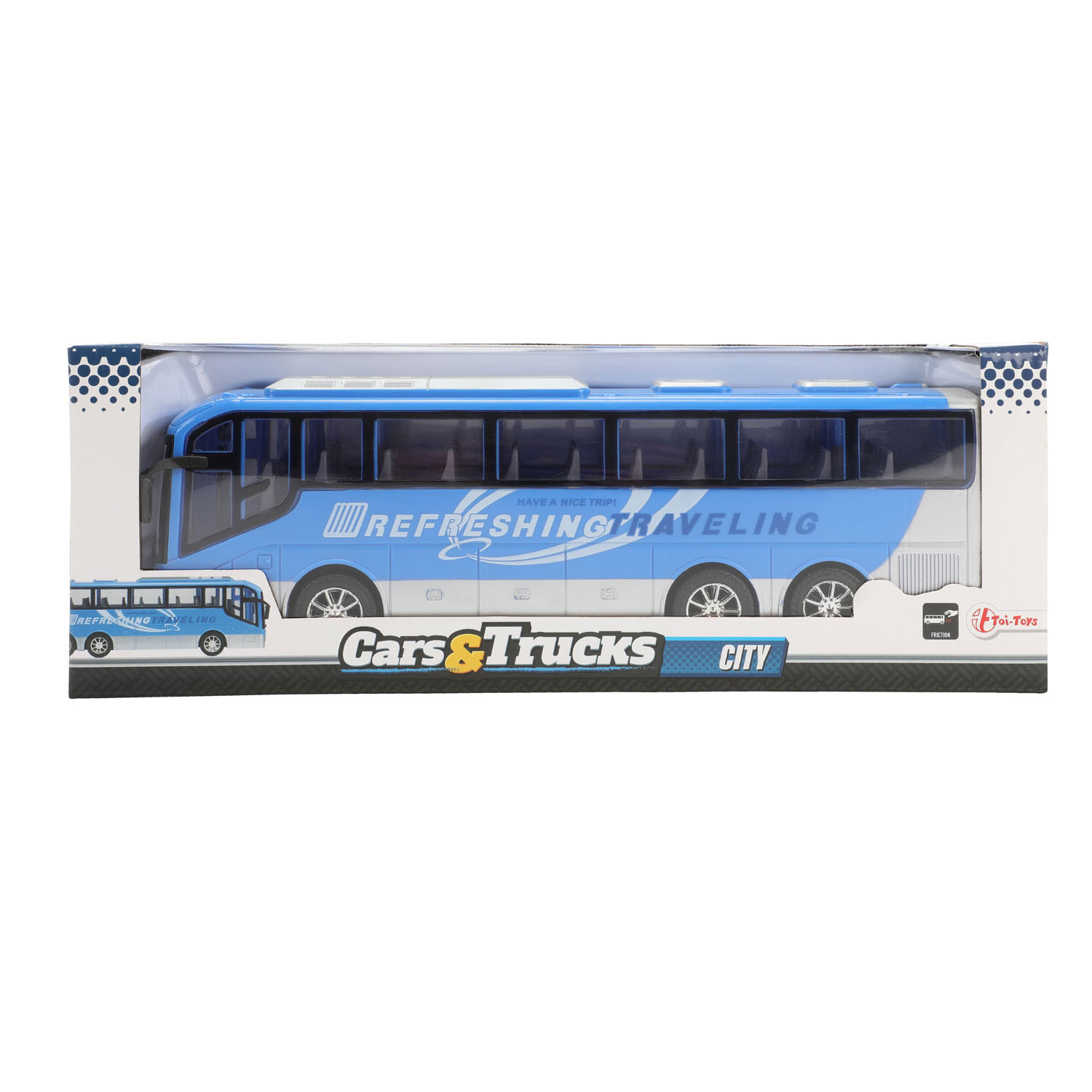 Cars & Trucks Reisbus Blauw Frictie, 32cm