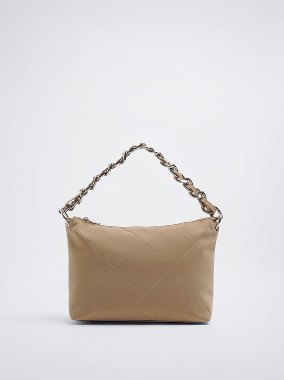 Bolsa de ombro com alça de corrente - Cor de camelo