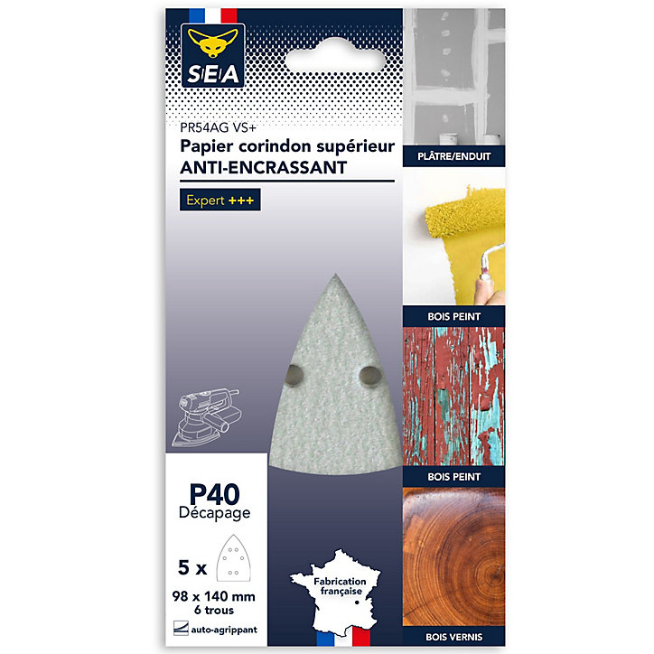 Papier abrasif anti-encrassant delta 98 x 140 mm grain 40, lot de 4