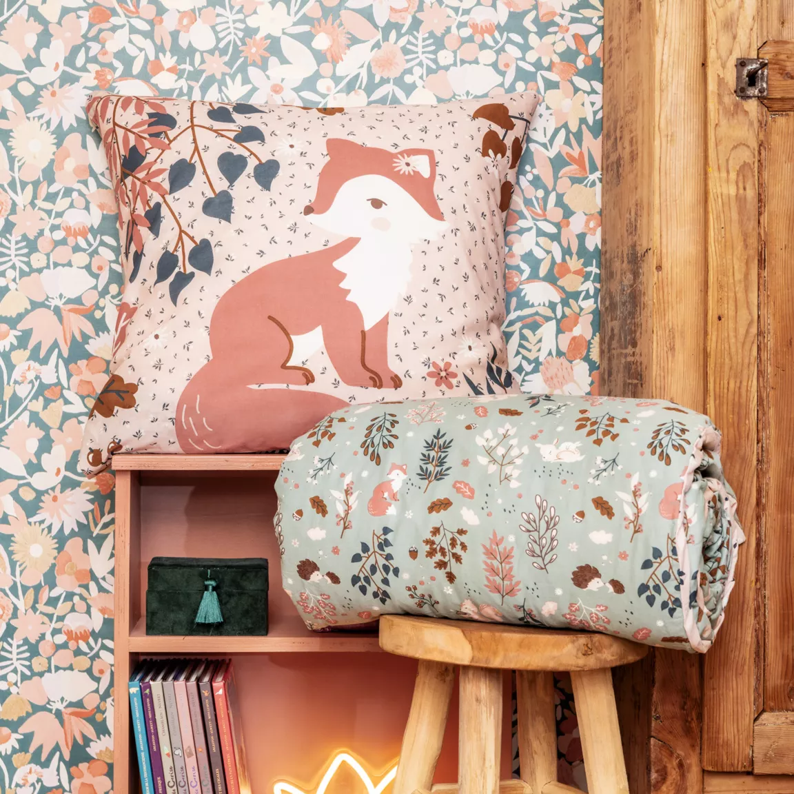 Housse de couette et deux taies enfant coton (240 x 220 cm) Tamia Multicolore